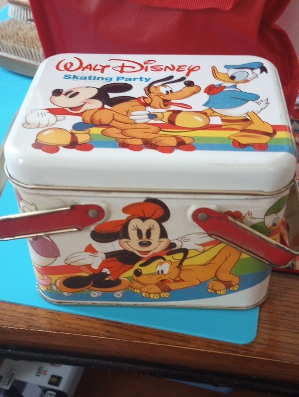 Disney White Red Blue Yellow Skating Characters Tin Lunchbox